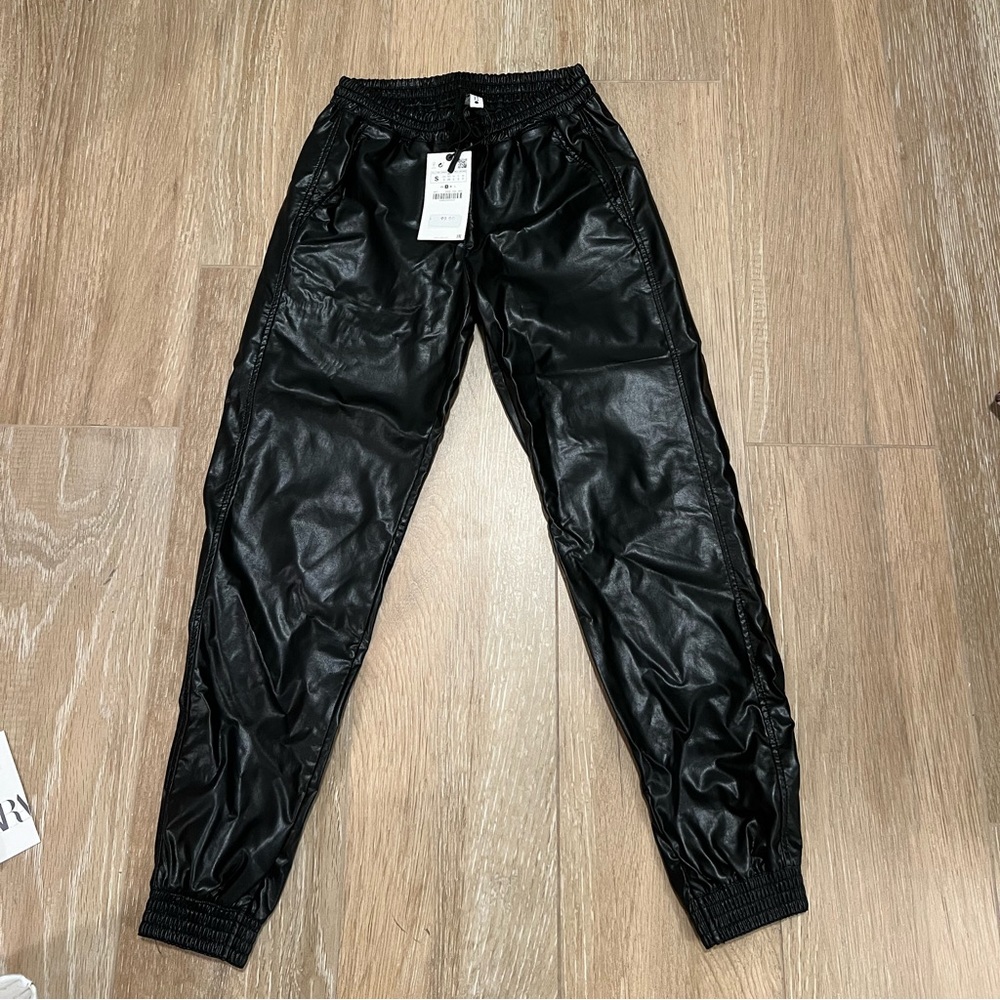 Zara Black Leather Joggers Size S with Tags